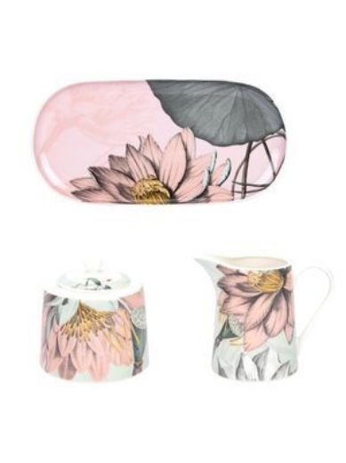 Padėklas, cukrinė ir indelis pienui „Natures Bloom“ paveikslėlis